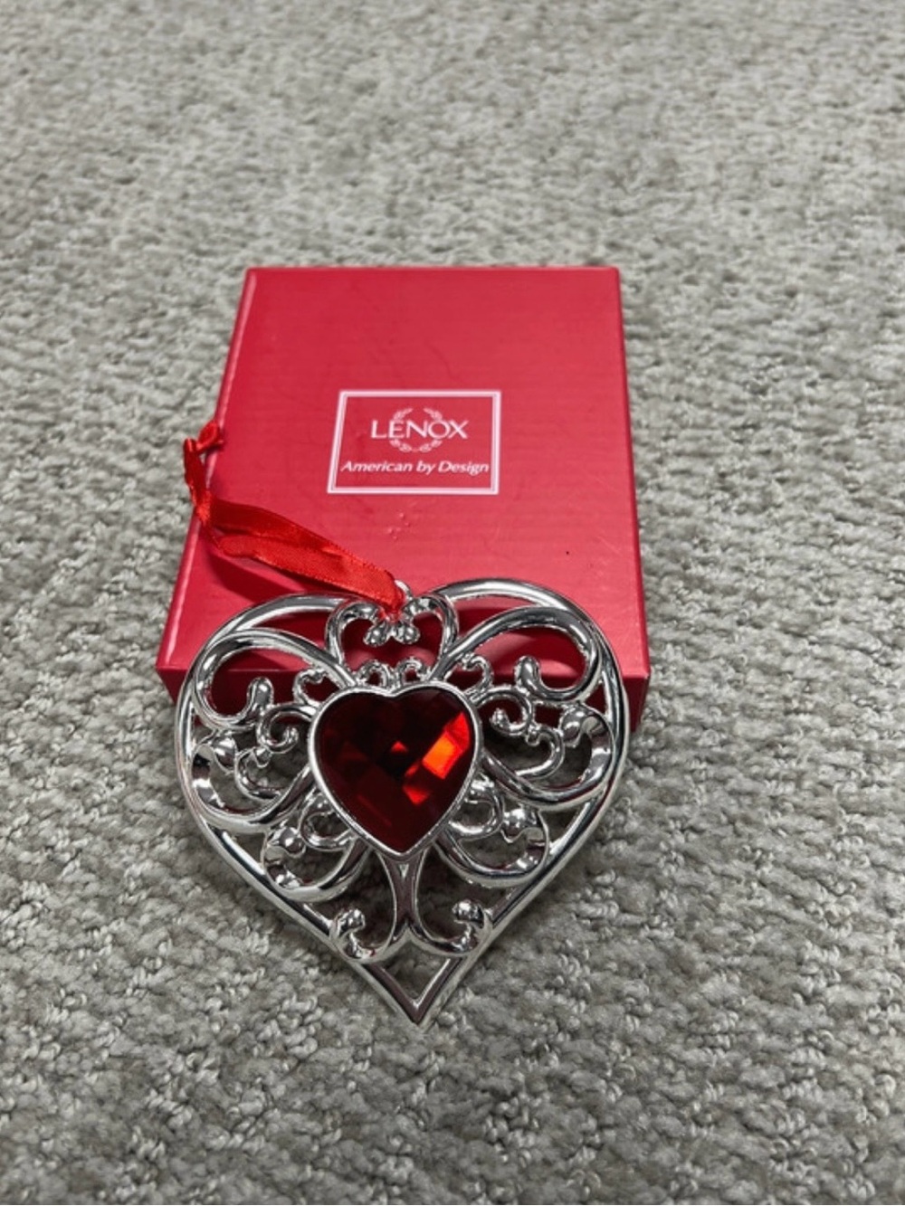 Lenox Silver-Tone Heart Ornament with Red Jewel